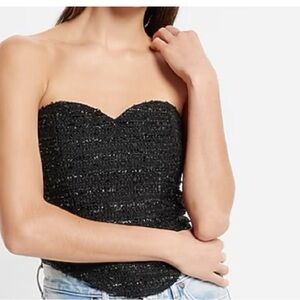 Express Black Strapless sweetheart neckline strapless tweed Crop Top corset NWT